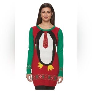 Womens Long Sleeve Penguin Holiday Ugly Christmas Tunic Sweater